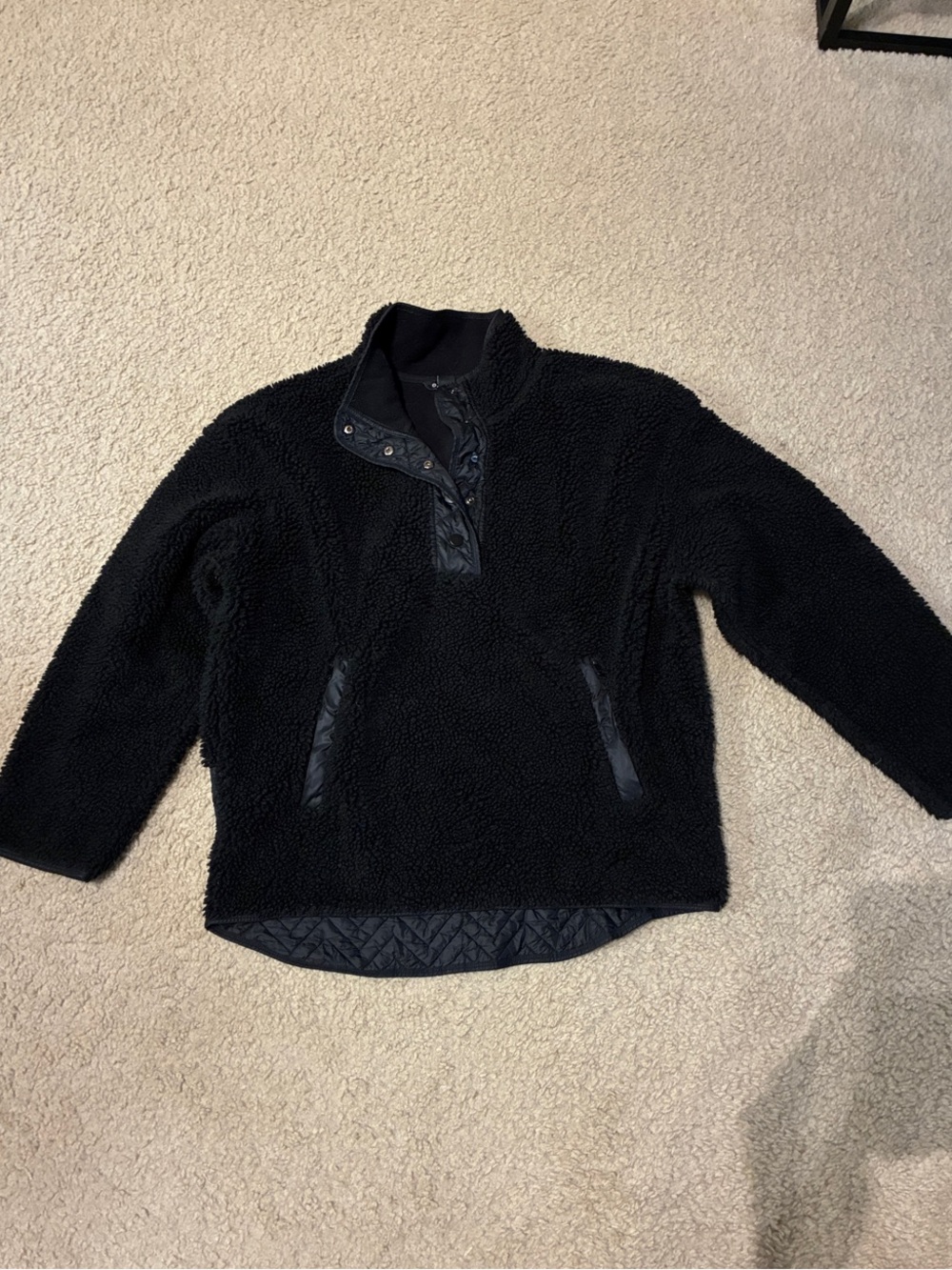 Athleta Black Sherpa Pullover with Quilted Trim